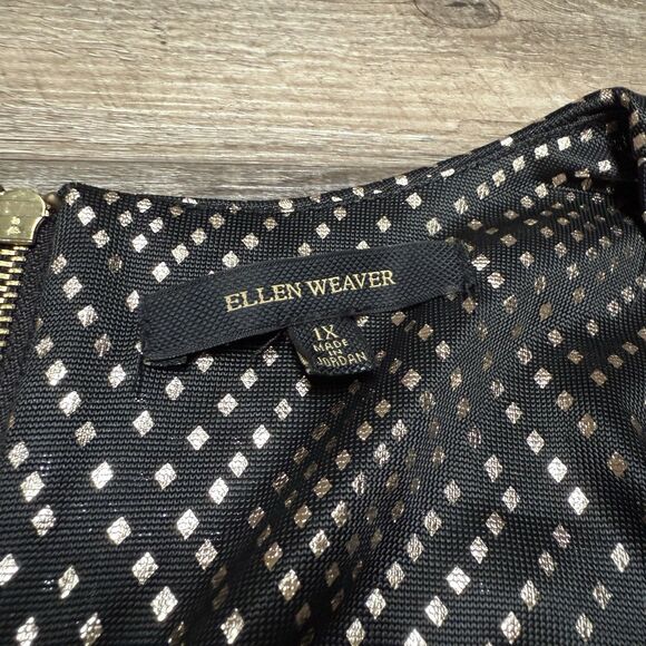 Ellen Weaver Top Womens 1X Plus Black Floral 3/4 Sleeve Zip Back Stretch Blosue - Picture 6 of 9